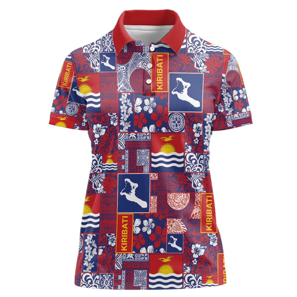 Kiribati Tekeraoi n te Kiritimati Women Polo Shirt Pacific Patchwork Xmas Vibes - Polynesian Pride