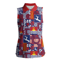 Kiribati Tekeraoi n te Kiritimati Women Sleeveless Polo Shirt Pacific Patchwork Xmas Vibes - Polynesian Pride