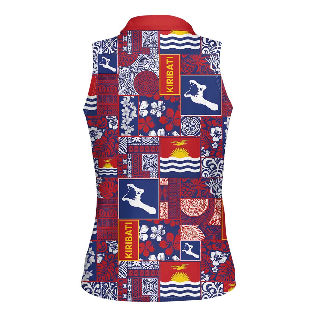 Kiribati Tekeraoi n te Kiritimati Women Sleeveless Polo Shirt Pacific Patchwork Xmas Vibes - Polynesian Pride