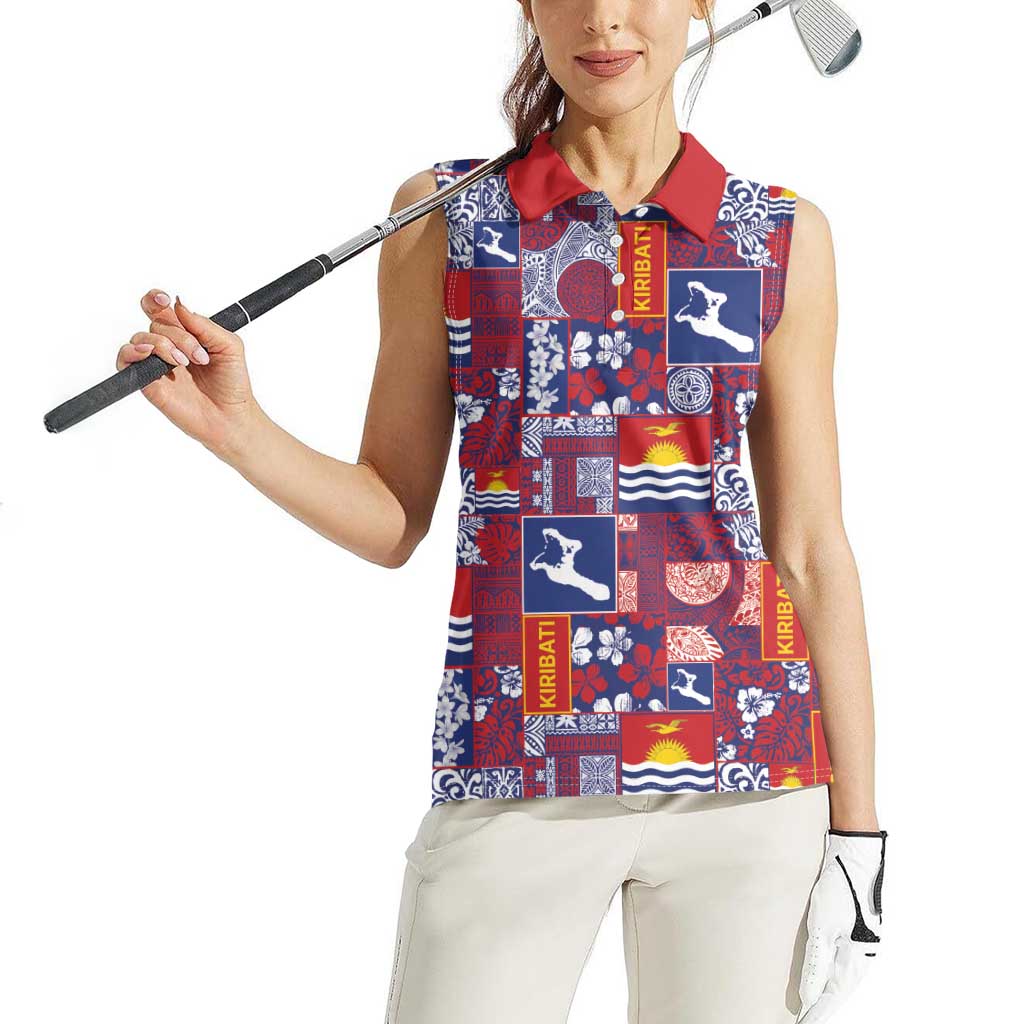 Kiribati Tekeraoi n te Kiritimati Women Sleeveless Polo Shirt Pacific Patchwork Xmas Vibes - Polynesian Pride