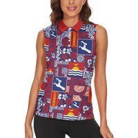 Kiribati Tekeraoi n te Kiritimati Women Sleeveless Polo Shirt Pacific Patchwork Xmas Vibes - Polynesian Pride