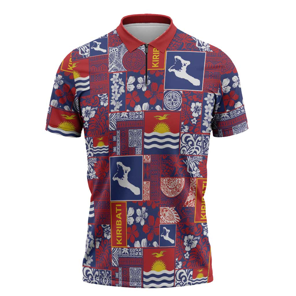 Kiribati Tekeraoi n te Kiritimati Zipper Polo Shirt Pacific Patchwork Xmas Vibes - Polynesian Pride