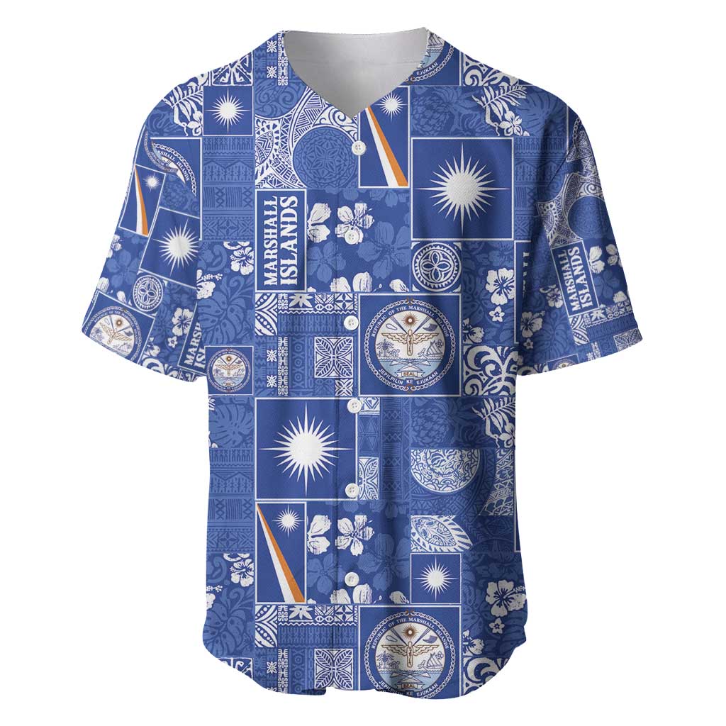 Marshall Islands Merry Christmas Baseball Jersey Pacific Patchwork Xmas Vibes - Polynesian Pride