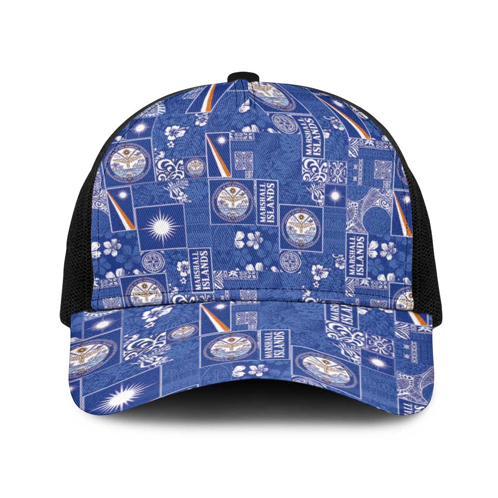 Marshall Islands Merry Christmas Baseball Net Cap Pacific Patchwork Xmas Vibes LT9 One Size Black Blue - Polynesian Pride