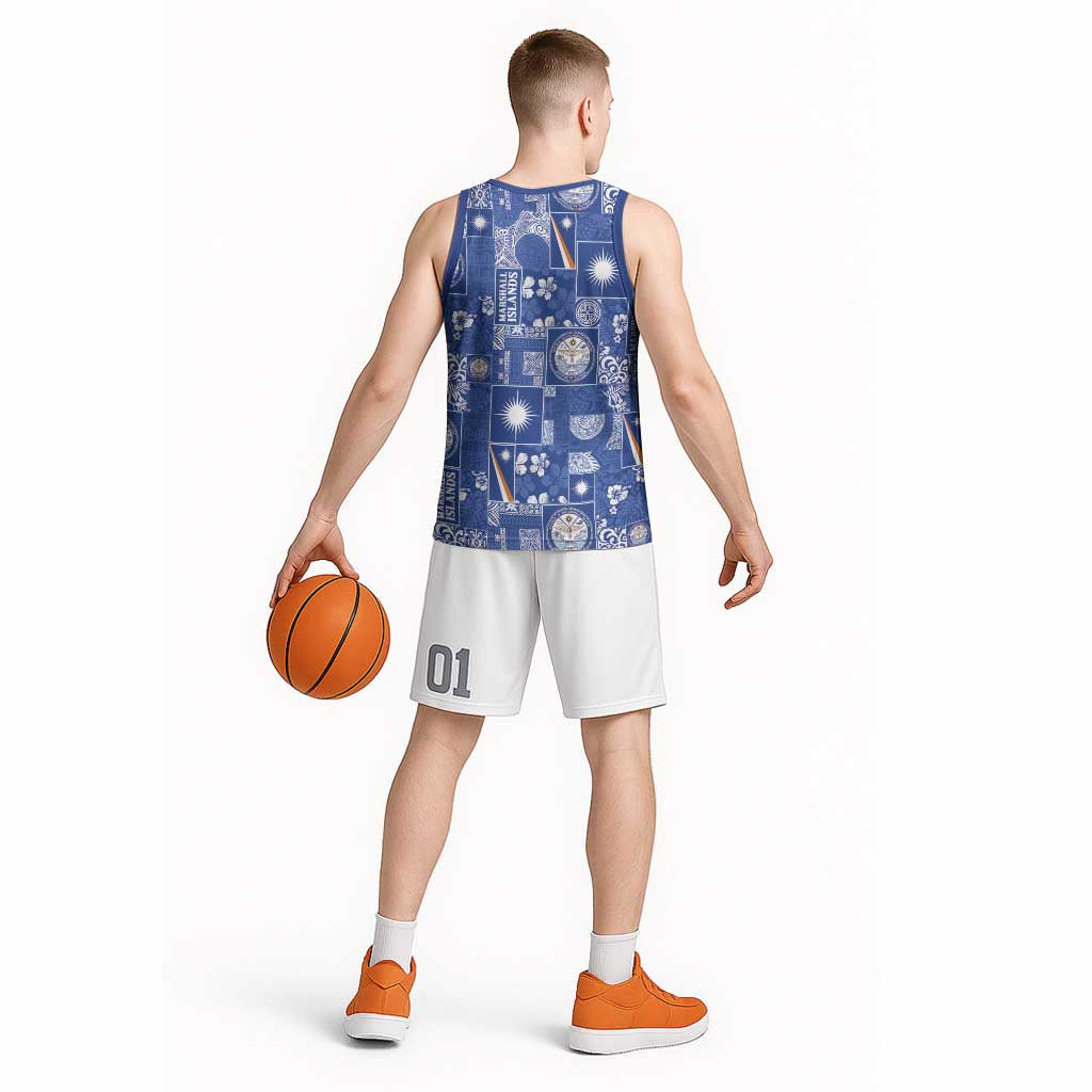 Marshall Islands Merry Christmas Basketball Jersey Pacific Patchwork Xmas Vibes - Polynesian Pride