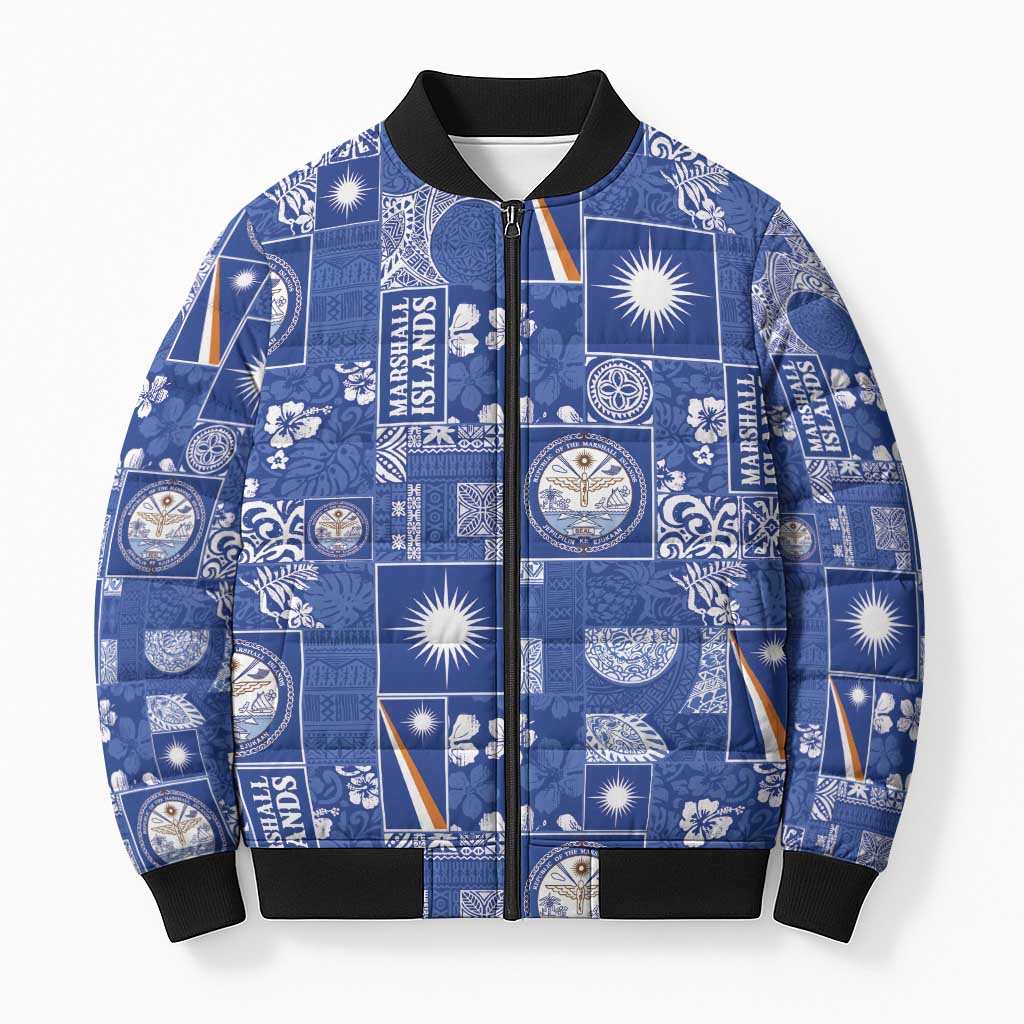 Marshall Islands Merry Christmas Bomber Puffer Jacket Pacific Patchwork Xmas Vibes - Polynesian Pride