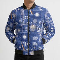 Marshall Islands Merry Christmas Bomber Puffer Jacket Pacific Patchwork Xmas Vibes - Polynesian Pride