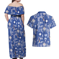 Marshall Islands Merry Christmas Couples Matching Off Shoulder Maxi Dress and Hawaiian Shirt Pacific Patchwork Xmas Vibes - Polynesian Pride