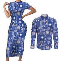 Marshall Islands Merry Christmas Couples Matching Short Sleeve Bodycon Dress and Long Sleeve Button Shirt Pacific Patchwork Xmas Vibes - Polynesian Pride