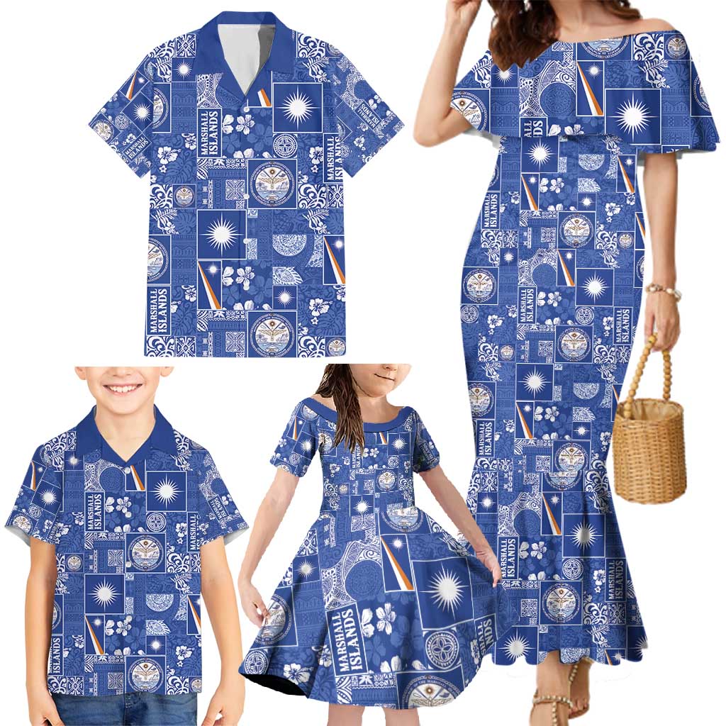 Marshall Islands Merry Christmas Family Matching Mermaid Dress and Hawaiian Shirt Pacific Patchwork Xmas Vibes - Polynesian Pride