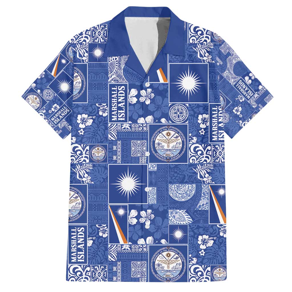 Marshall Islands Merry Christmas Family Matching Off Shoulder Short Dress and Hawaiian Shirt Pacific Patchwork Xmas Vibes - Polynesian Pride