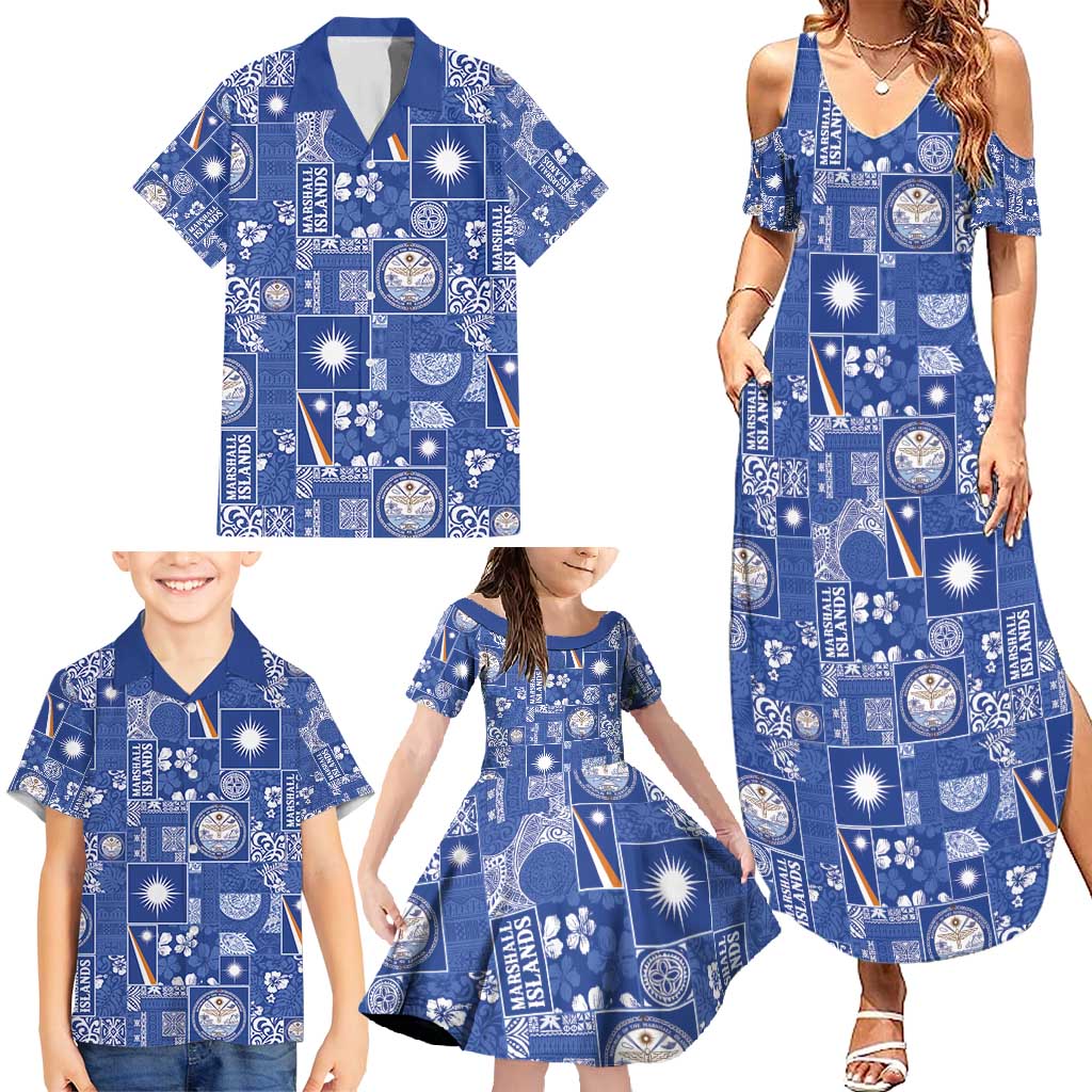 Marshall Islands Merry Christmas Family Matching Summer Maxi Dress and Hawaiian Shirt Pacific Patchwork Xmas Vibes - Polynesian Pride