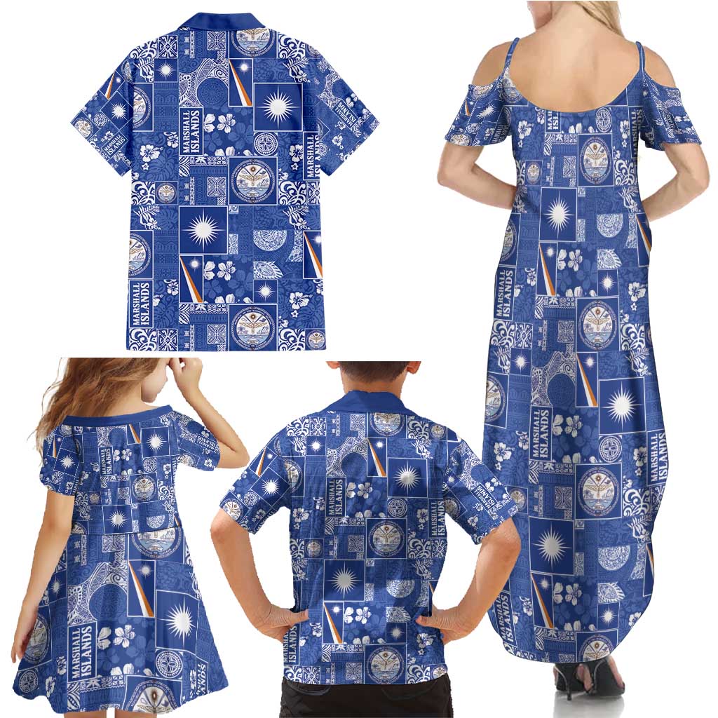 Marshall Islands Merry Christmas Family Matching Summer Maxi Dress and Hawaiian Shirt Pacific Patchwork Xmas Vibes - Polynesian Pride