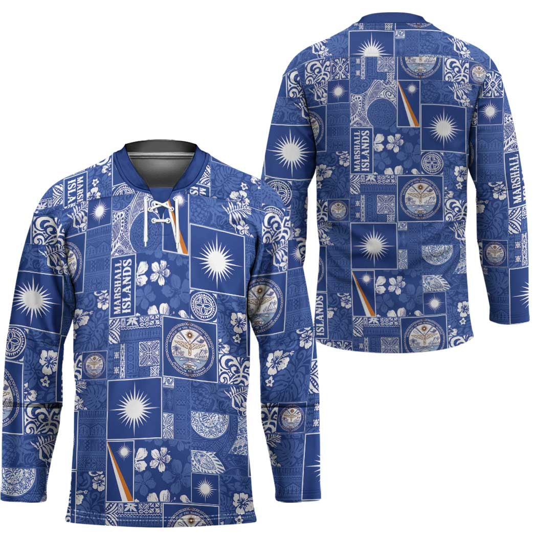 Marshall Islands Merry Christmas Hockey Jersey Pacific Patchwork Xmas Vibes - Polynesian Pride