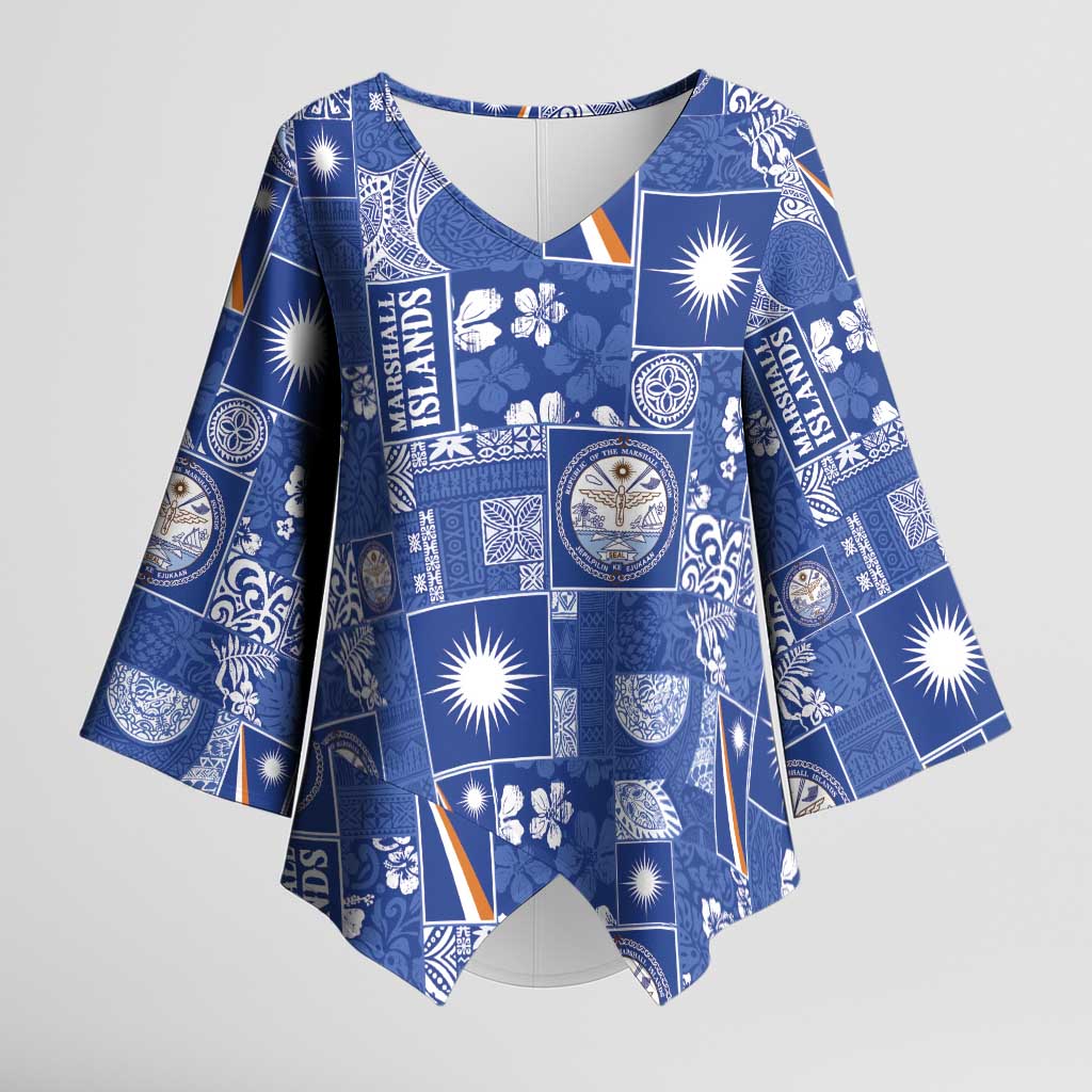 Marshall Islands Merry Christmas Kimono Sleeve Blouse Pacific Patchwork Xmas Vibes - Polynesian Pride