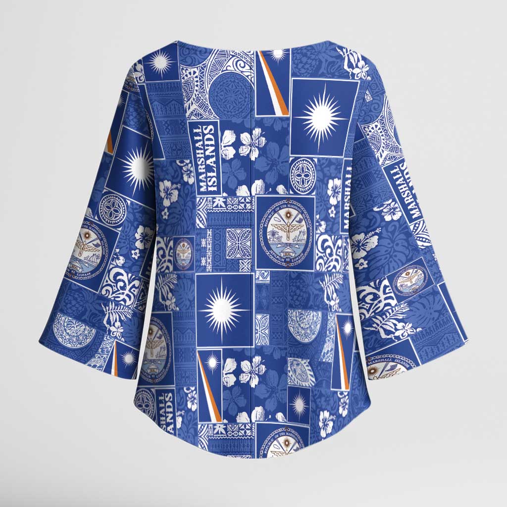 Marshall Islands Merry Christmas Kimono Sleeve Blouse Pacific Patchwork Xmas Vibes - Polynesian Pride