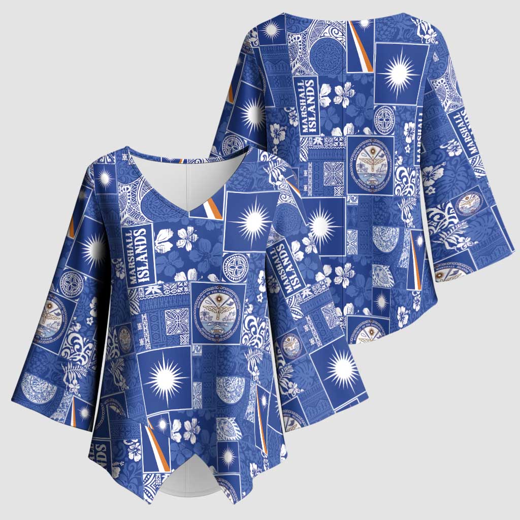 Marshall Islands Merry Christmas Kimono Sleeve Blouse Pacific Patchwork Xmas Vibes - Polynesian Pride