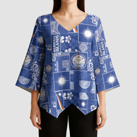 Marshall Islands Merry Christmas Kimono Sleeve Blouse Pacific Patchwork Xmas Vibes - Polynesian Pride