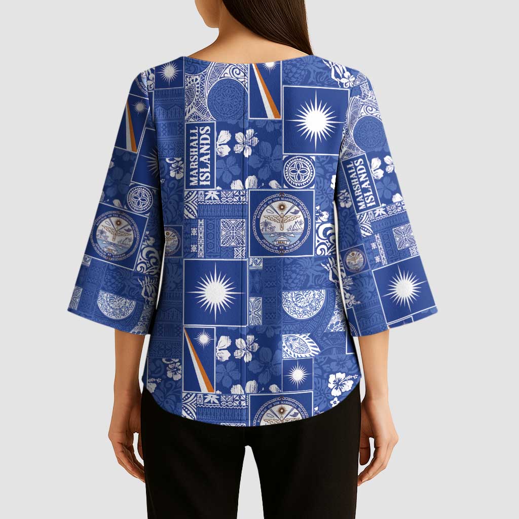 Marshall Islands Merry Christmas Kimono Sleeve Blouse Pacific Patchwork Xmas Vibes - Polynesian Pride