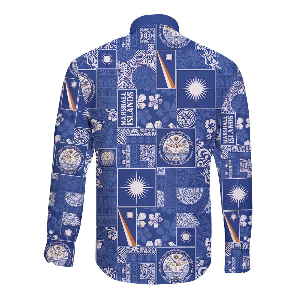 Marshall Islands Merry Christmas Long Sleeve Button Shirt Pacific Patchwork Xmas Vibes - Polynesian Pride