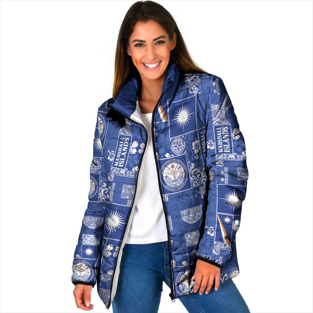 Marshall Islands Merry Christmas Padded Jacket Pacific Patchwork Xmas Vibes - Polynesian Pride