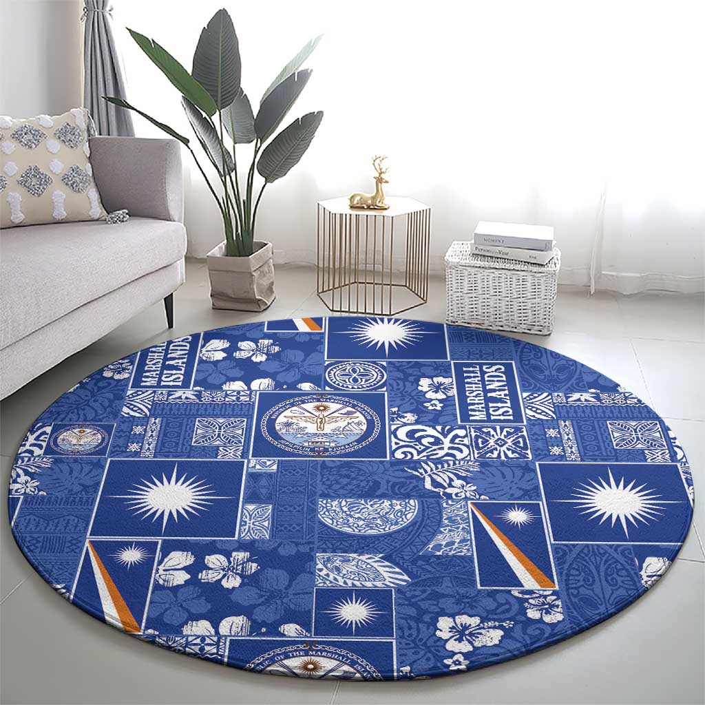 Marshall Islands Merry Christmas Round Carpet Pacific Patchwork Xmas Vibes - Polynesian Pride