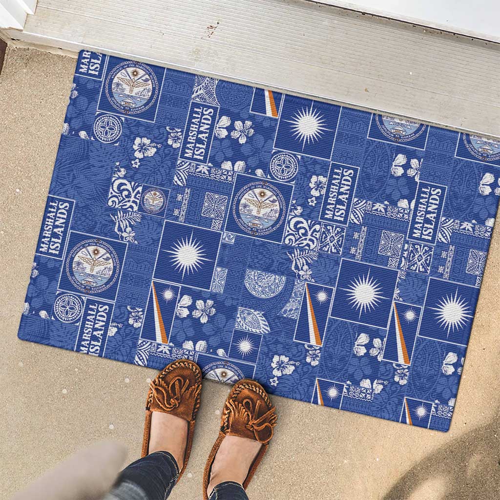 Marshall Islands Merry Christmas Rubber Doormat Pacific Patchwork Xmas Vibes - Polynesian Pride