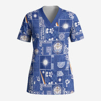 Marshall Islands Merry Christmas Scrub Top Pacific Patchwork Xmas Vibes - Polynesian Pride