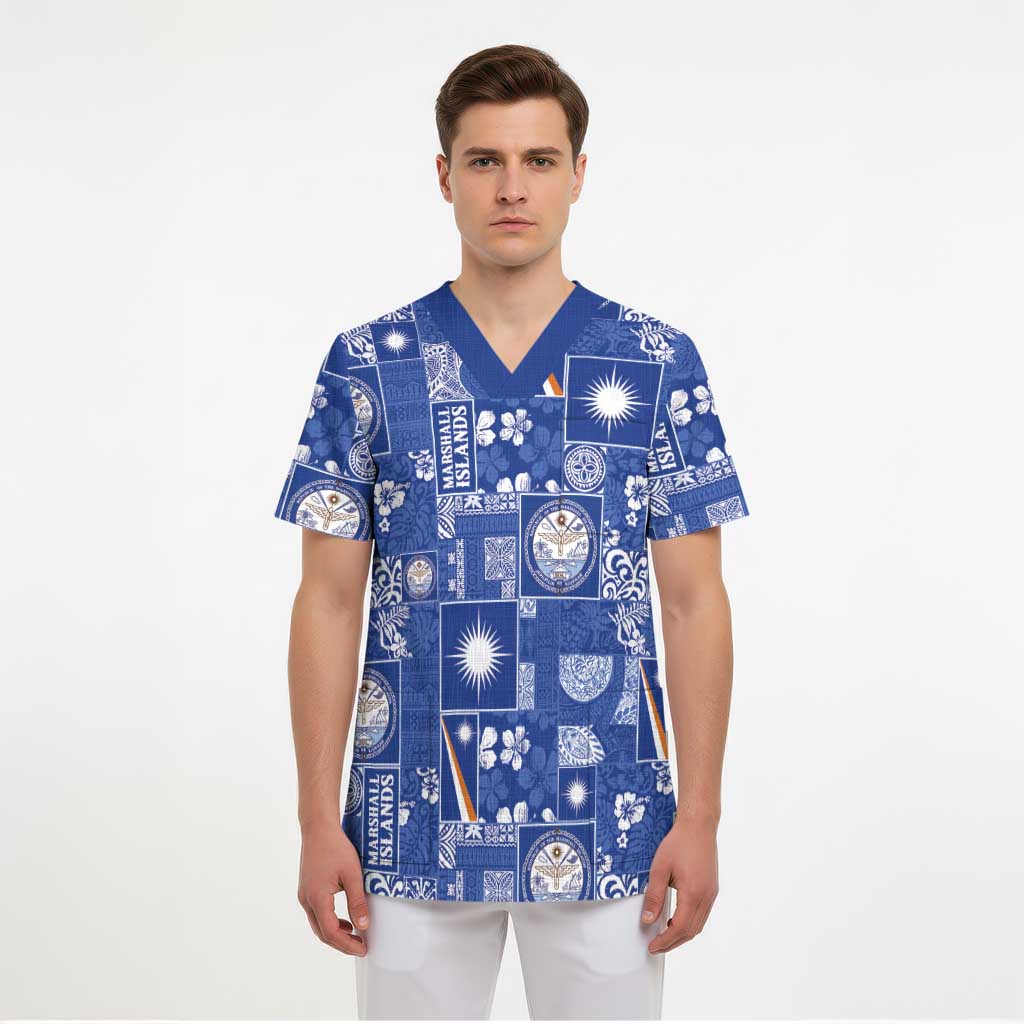 Marshall Islands Merry Christmas Scrub Top Pacific Patchwork Xmas Vibes - Polynesian Pride