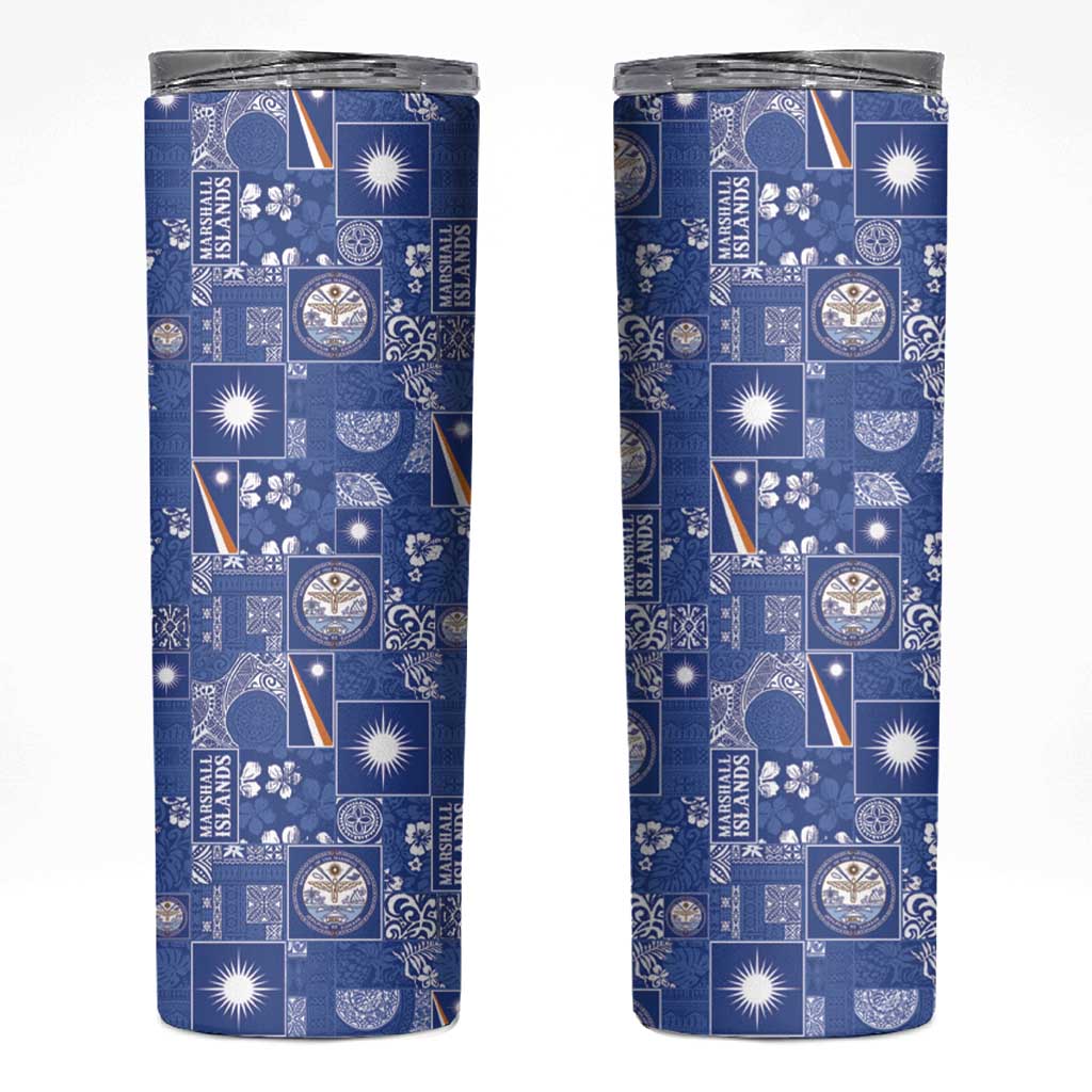 Marshall Islands Merry Christmas Skinny Tumbler Pacific Patchwork Xmas Vibes - Polynesian Pride