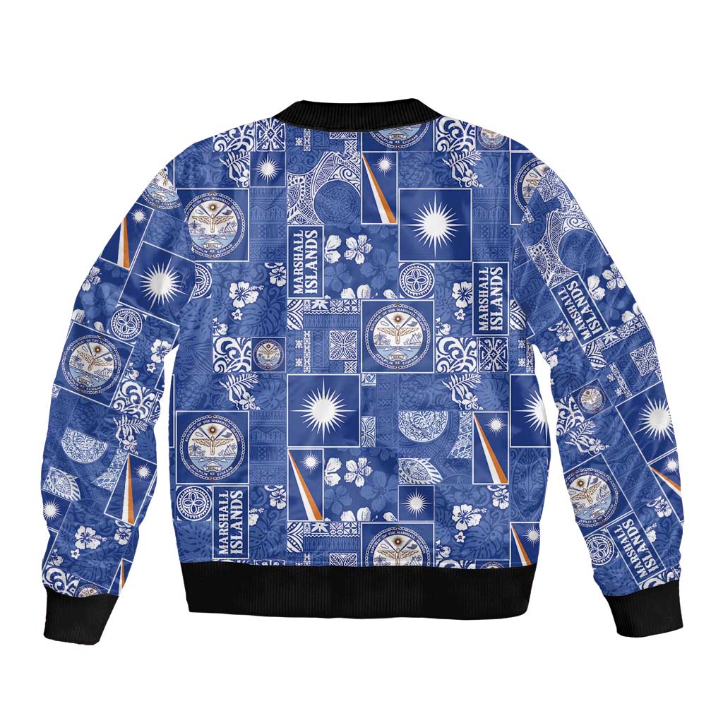 Marshall Islands Merry Christmas Sleeve Zip Bomber Jacket Pacific Patchwork Xmas Vibes - Polynesian Pride