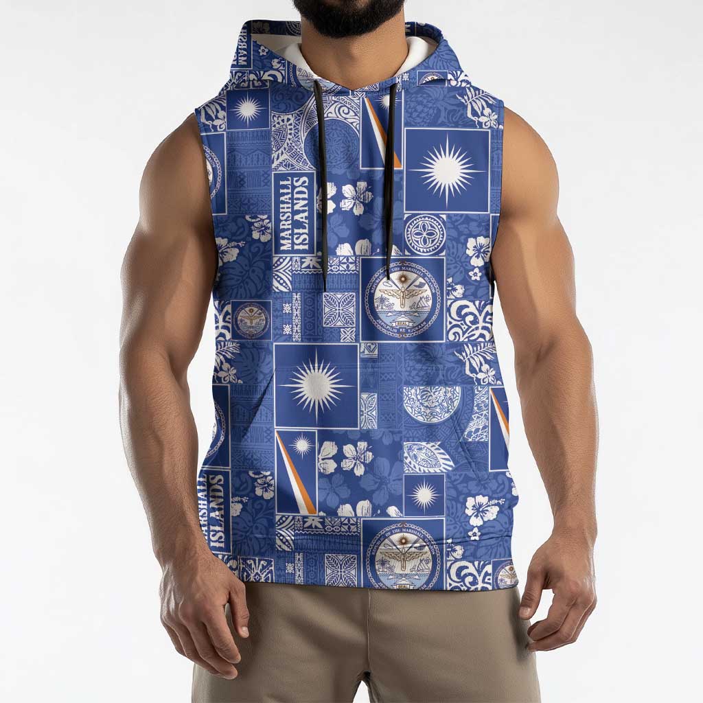 Marshall Islands Merry Christmas Sleeveless Hoodie Pacific Patchwork Xmas Vibes - Polynesian Pride