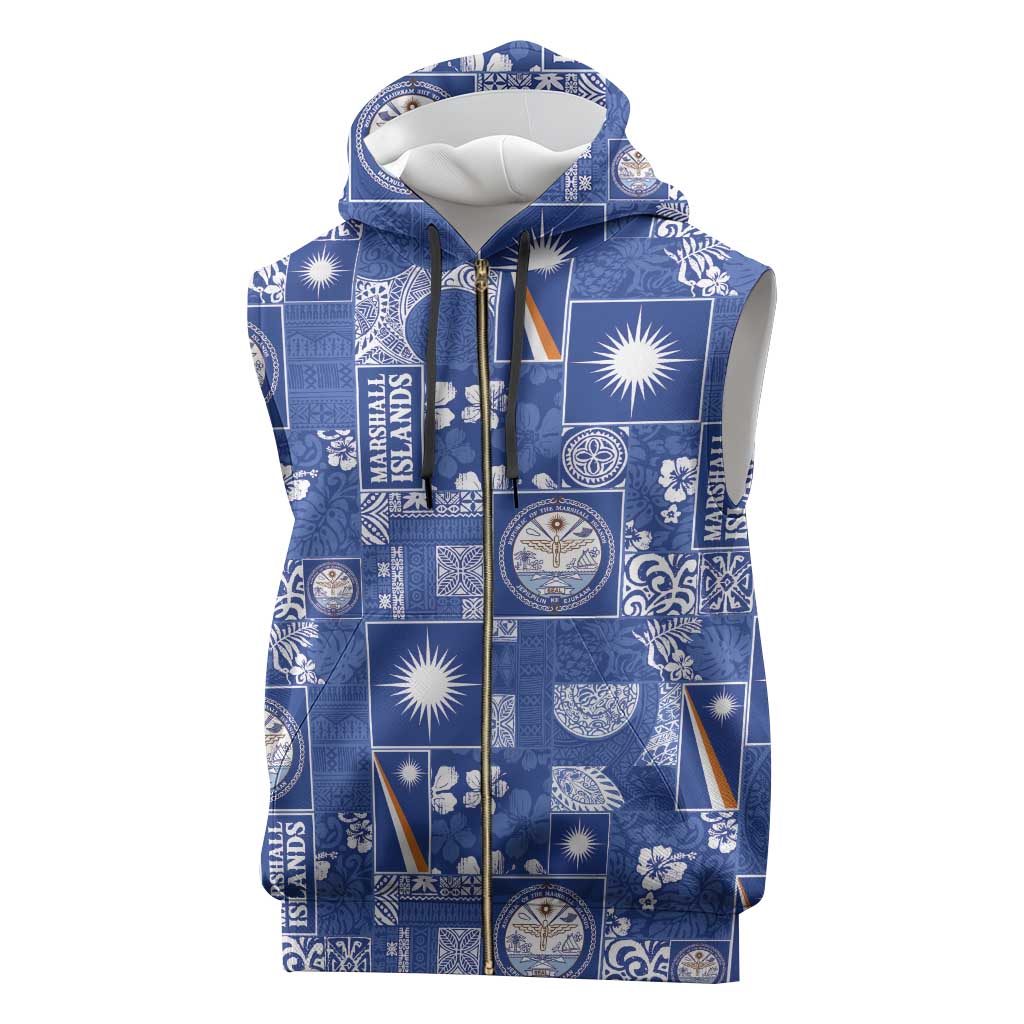 Marshall Islands Merry Christmas Sleeveless Zip Hoodie Pacific Patchwork Xmas Vibes - Polynesian Pride