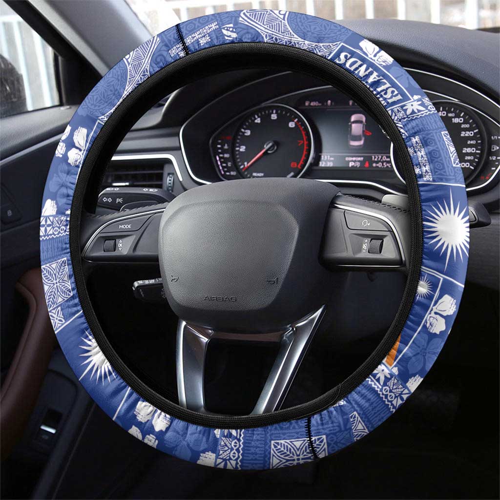 Marshall Islands Merry Christmas Steering Wheel Cover Pacific Patchwork Xmas Vibes - Polynesian Pride