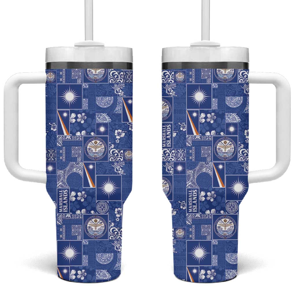 Marshall Islands Merry Christmas Tumbler With Handle Pacific Patchwork Xmas Vibes - Polynesian Pride