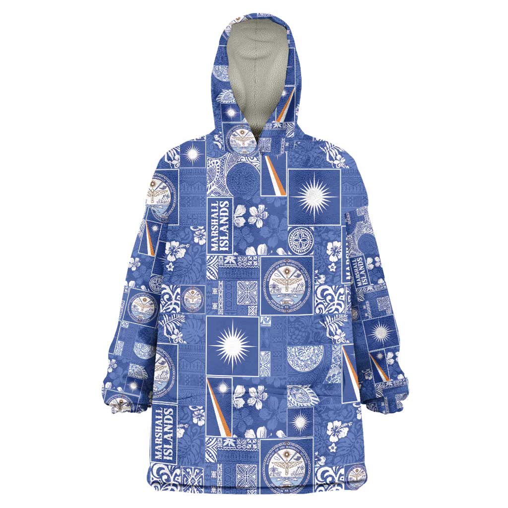 Marshall Islands Merry Christmas Wearable Blanket Hoodie Pacific Patchwork Xmas Vibes - Polynesian Pride
