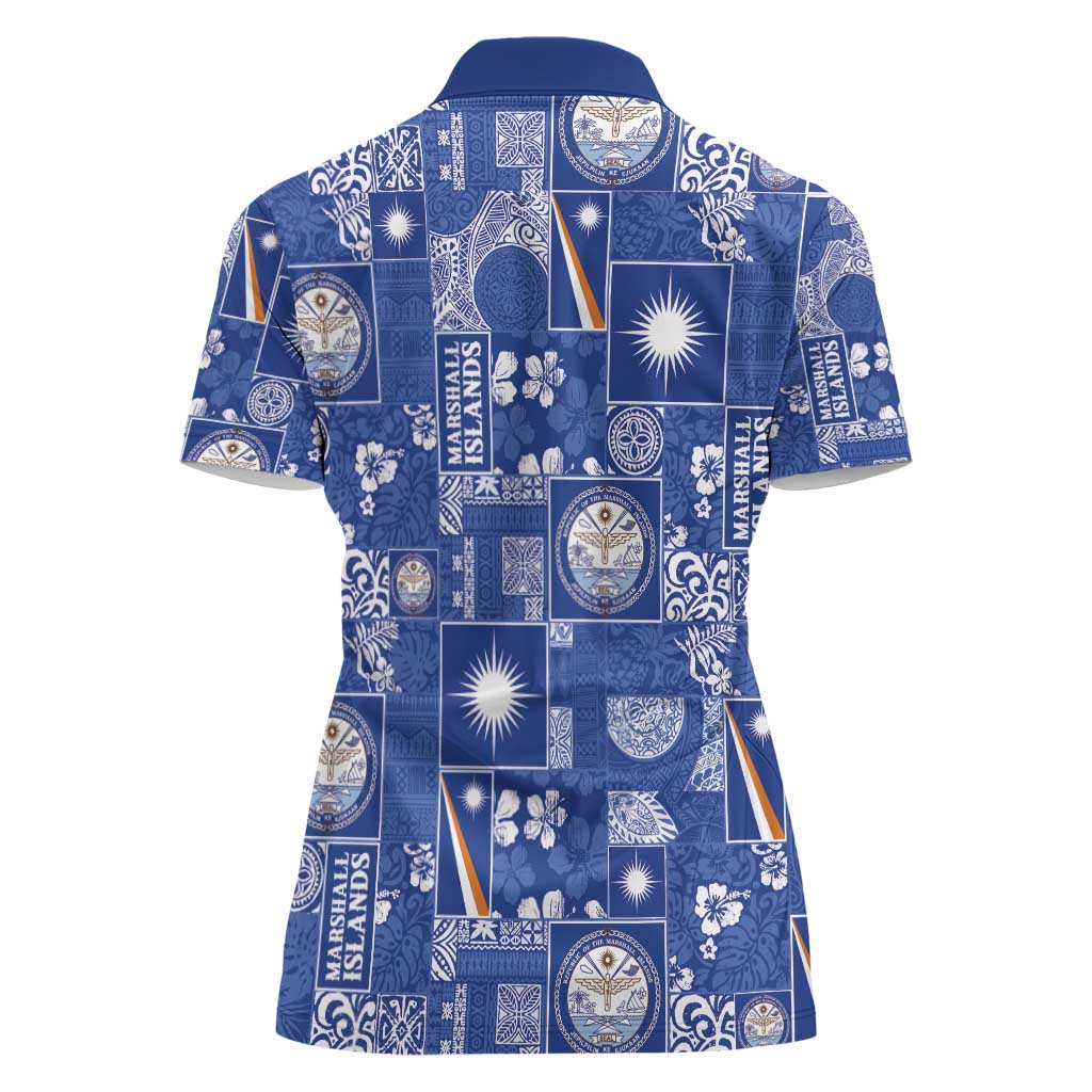 Marshall Islands Merry Christmas Women Polo Shirt Pacific Patchwork Xmas Vibes - Polynesian Pride