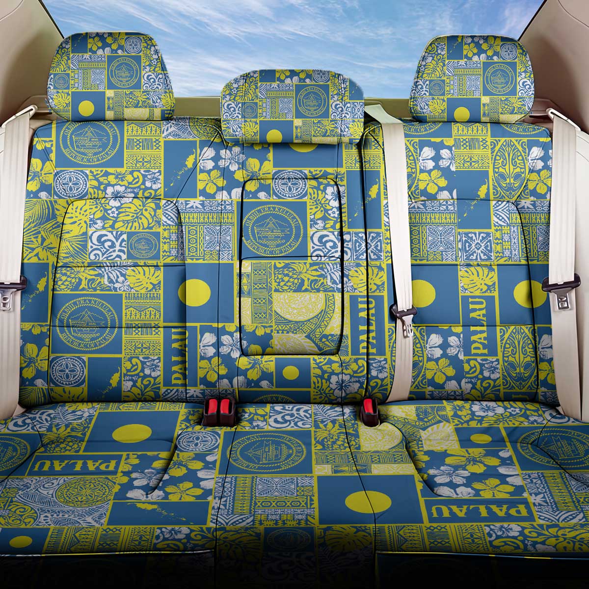 Palau Ungil Kurismas Back Car Seat Cover Pacific Patchwork Xmas Vibes - Polynesian Pride