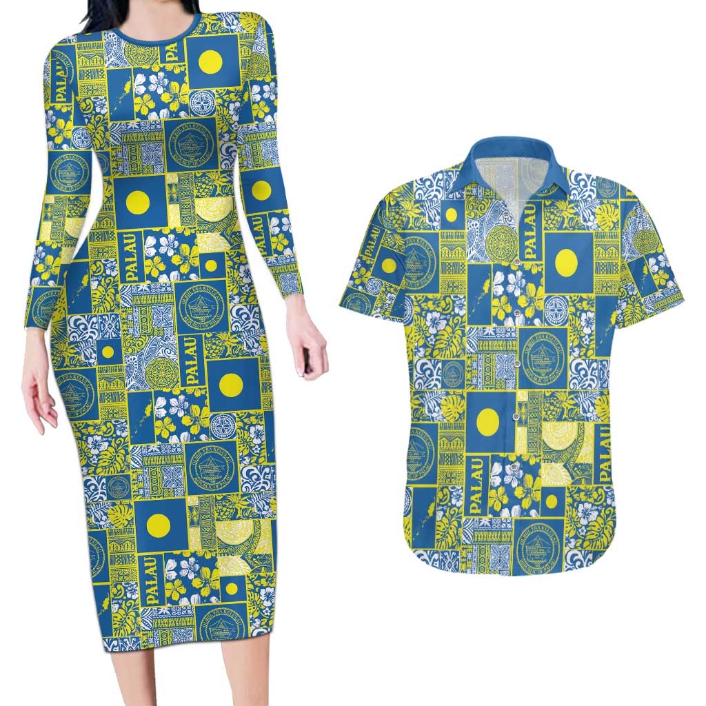 Palau Ungil Kurismas Couples Matching Long Sleeve Bodycon Dress and Hawaiian Shirt Pacific Patchwork Xmas Vibes - Polynesian Pride