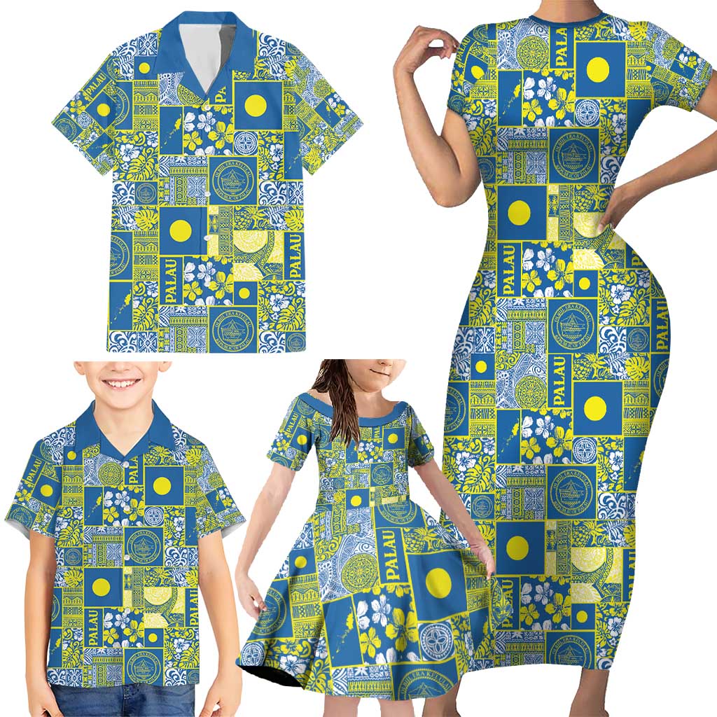 Palau Ungil Kurismas Family Matching Short Sleeve Bodycon Dress and Hawaiian Shirt Pacific Patchwork Xmas Vibes - Polynesian Pride