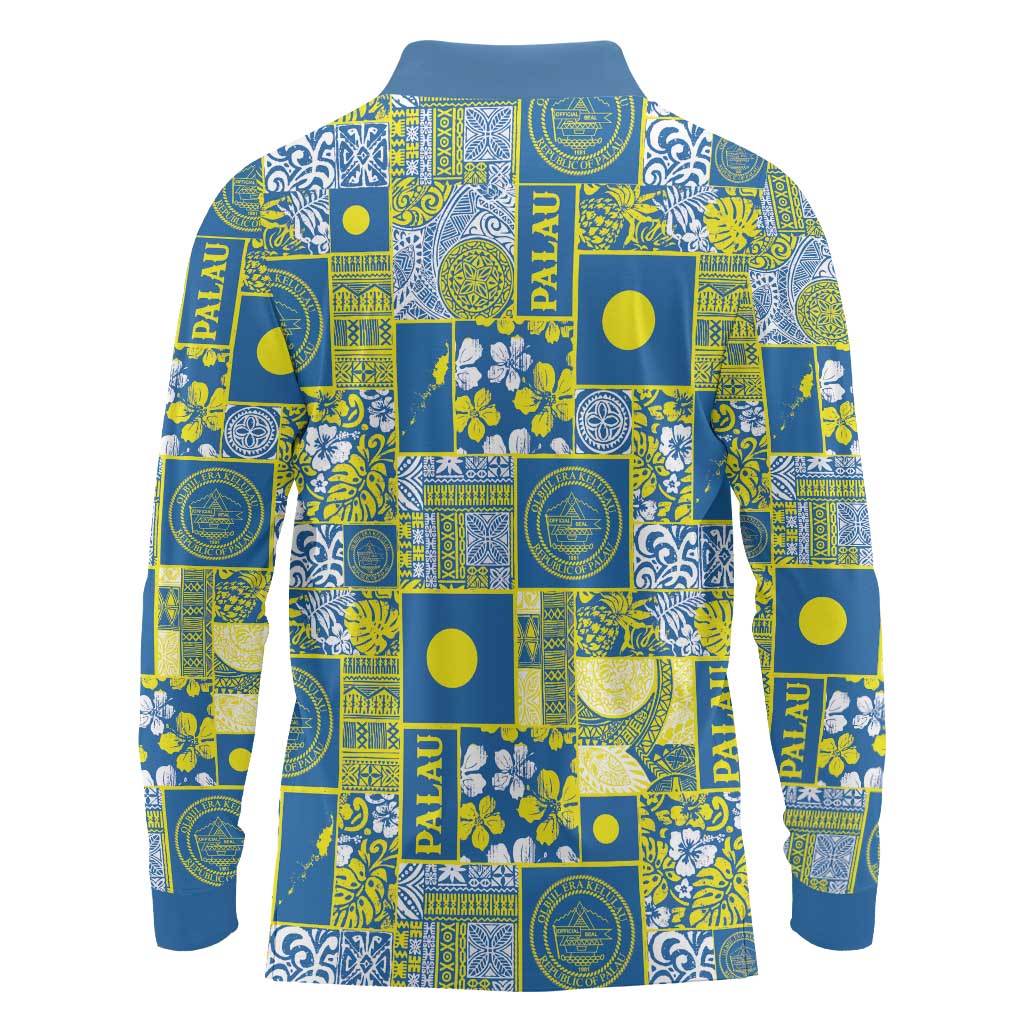 Palau Ungil Kurismas Long Sleeve Polo Shirt Pacific Patchwork Xmas Vibes - Polynesian Pride