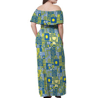 Palau Ungil Kurismas Off Shoulder Maxi Dress Pacific Patchwork Xmas Vibes - Polynesian Pride