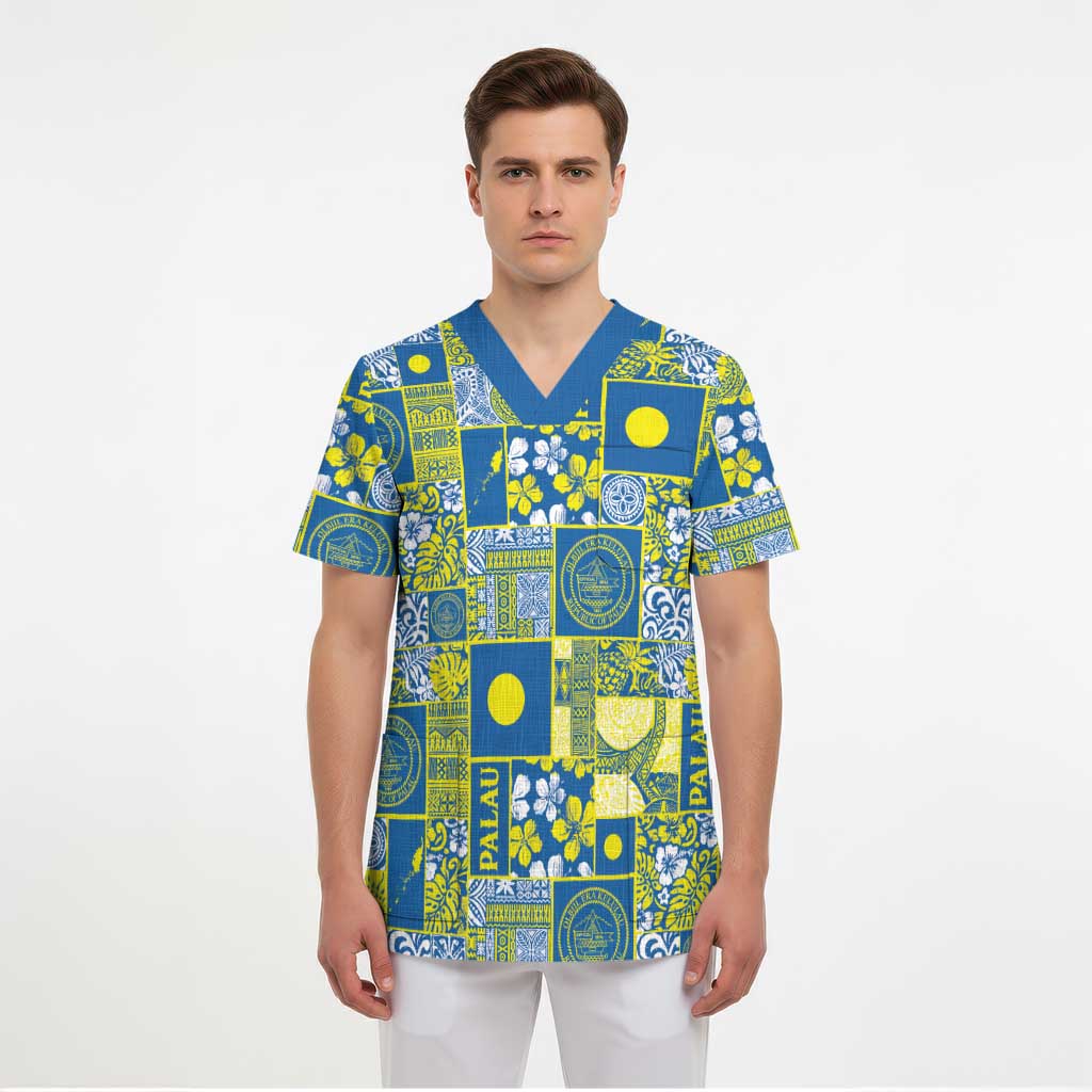 Palau Ungil Kurismas Scrub Top Pacific Patchwork Xmas Vibes - Polynesian Pride