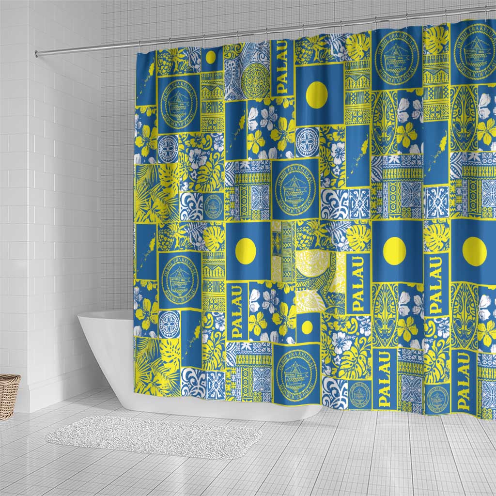 Palau Ungil Kurismas Shower Curtain Pacific Patchwork Xmas Vibes - Polynesian Pride