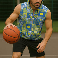 Palau Ungil Kurismas Sleeveless Zip Hoodie Pacific Patchwork Xmas Vibes - Polynesian Pride