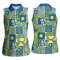 Palau Ungil Kurismas Women Sleeveless Polo Shirt Pacific Patchwork Xmas Vibes - Polynesian Pride