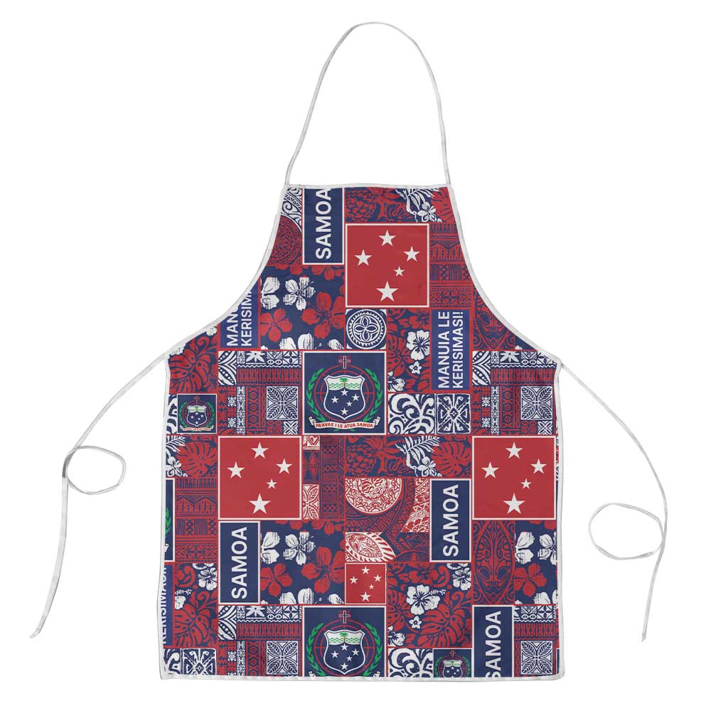 Red Samoa Manuia Le Kerisimasi Apron Pacific Patchwork Xmas Vibes - Polynesian Pride