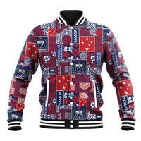 Red Samoa Manuia Le Kerisimasi Baseball Jacket Pacific Patchwork Xmas Vibes - Polynesian Pride