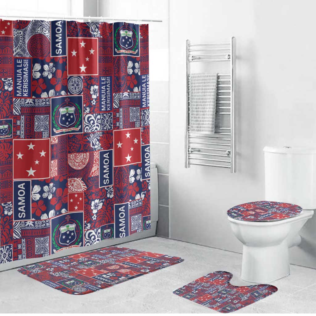 Red Samoa Manuia Le Kerisimasi Bathroom Set Pacific Patchwork Xmas Vibes - Polynesian Pride