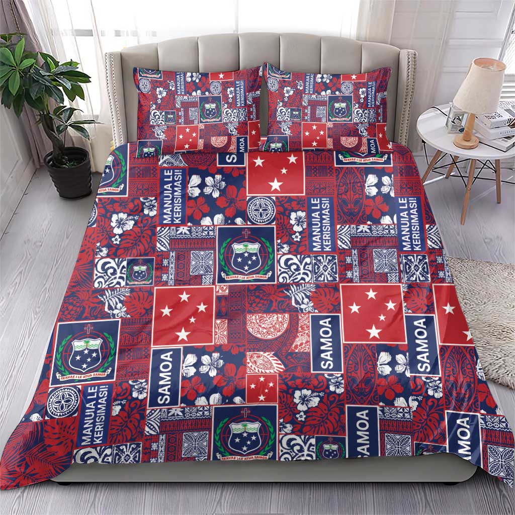 Red Samoa Manuia Le Kerisimasi Bedding Set Pacific Patchwork Xmas Vibes - Polynesian Pride